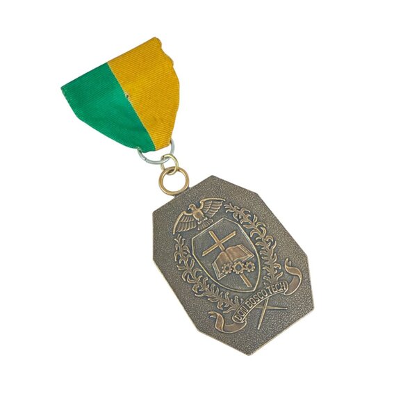 Vintage Don Bosco Tech Italian 1 Medal Ribbon Green Yellow Bronze - Picture 1 of 6